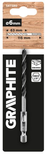 Fafúró, 1/4" hatszög szárral, 6mm, min. rendelés: 3db