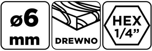 Fafúró, 1/4" hatszög szárral, 6mm, min. rendelés: 3db