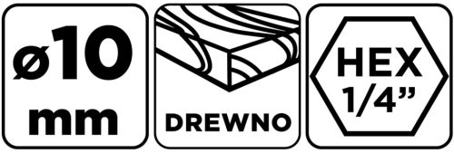 Fafúró, 1/4" hatszög szárral, 10mm, min. rendelés: 3db