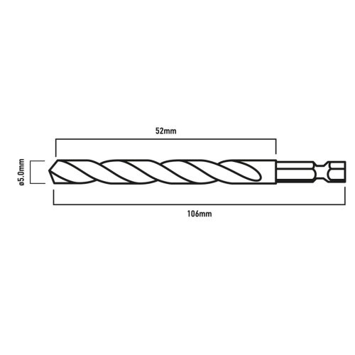 Csigafúró, 1/4" hatszög szárral, HSS DIN 338, 5mm, 2db/cs