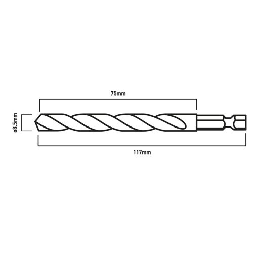 Csigafúró, 1/4" hatszög szárral, HSS DIN 338, 8,5mm