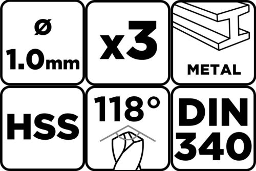 Csigafúró HSS, hosszú, DIN340, 1mm, 3db