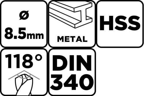 Csigafúró HSS, hosszú, DIN340, 8.5mm
