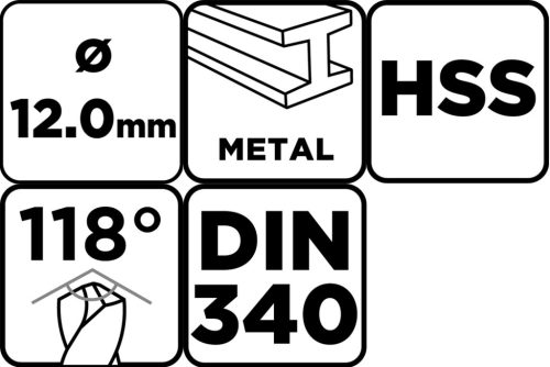 Csigafúró HSS, hosszú, DIN340, 12mm