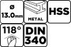Csigafúró HSS, hosszú, DIN340, 13mm