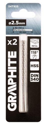 Csigafúró HSS, hosszú, DIN340, 2.5mm, 2db