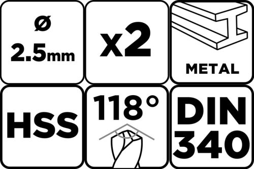 Csigafúró HSS, hosszú, DIN340, 2.5mm, 2db