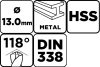 Csigafúró HSS, DIN338, 13mm