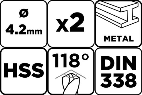 Csigafúró HSS, DIN338, 4.2mm, 2db