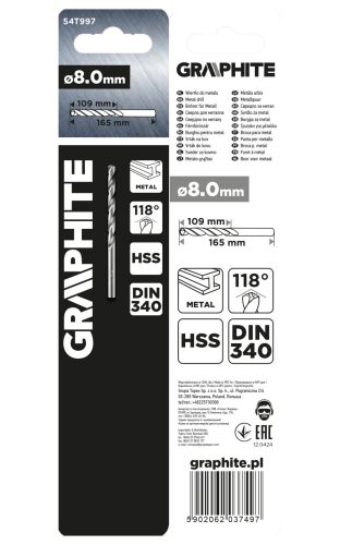 Csigafúró HSS hosszú  8.0x165/109mm, DIN 340