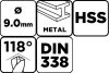 Csigafúró HSS, DIN338, 9mm