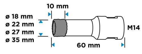 Körkivágó készlet, gyémántos, M14, 18,22.27,35mm