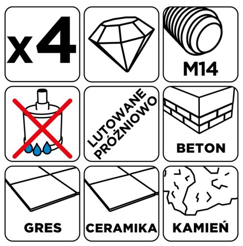 Körkivágó készlet, gyémántos, M14, 18,22.27,35mm