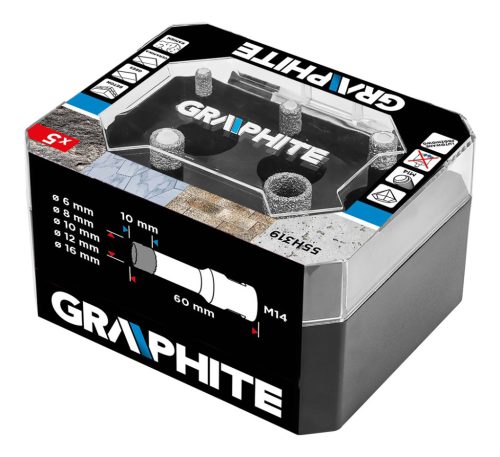 Körkivágó készlet, gyémántos, M14, 6,8,10,12,16mm