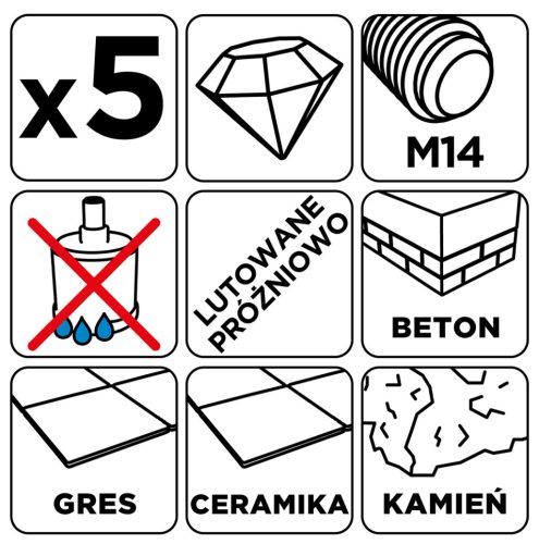 Körkivágó készlet, gyémántos, M14, 6,8,10,12,16mm