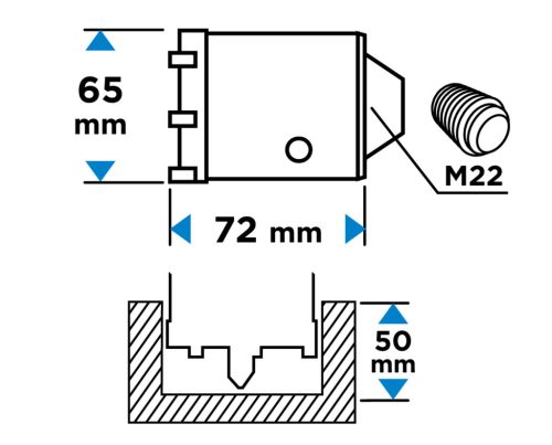 Koronafúró, körkivágó, 65mm, M22