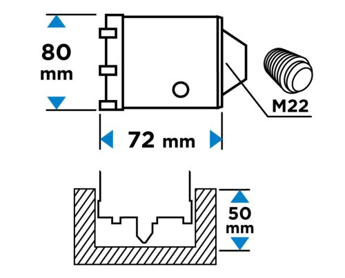 Koronafúró, körkivágó, 80mm, M22