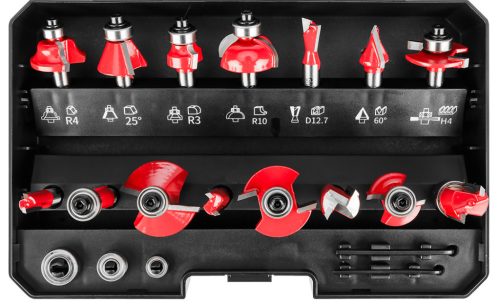 Felsőmaró készlet, 8mm-es szárral, 15db-os