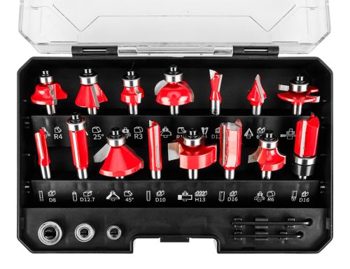 Felsőmaró készlet, 8mm-es szárral, 15db-os