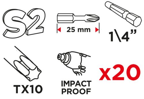 Torziós ütvecsavarozó bit TX10x25mm, 20db