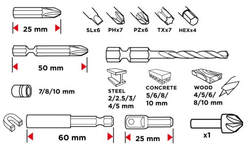 Fúró-csavarbehajtó készlet, 50db