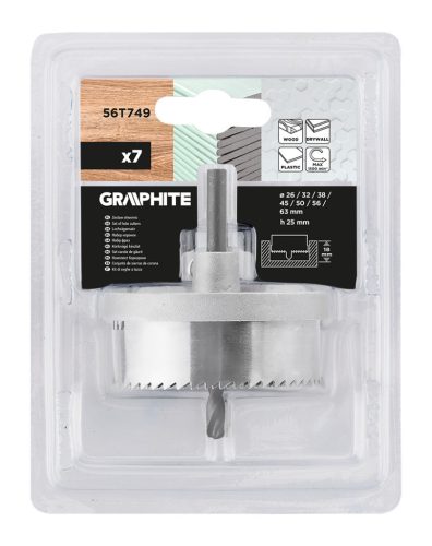 Körkivágó készlet fához, 25mm fúrásmélység, 26-63mm