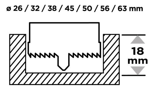 Körkivágó készlet fához, 25mm fúrásmélység, 26-63mm