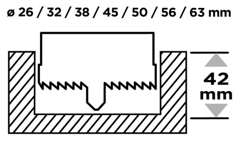 Körkivágó készlet fához, műanyagokhoz, acél, 26-63mm, 42mm fúrásmélység