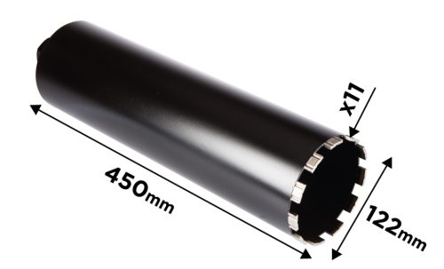 Gyémánt magfúró korona, 122x450mm, 11 szegmenses, 58G540 géphez