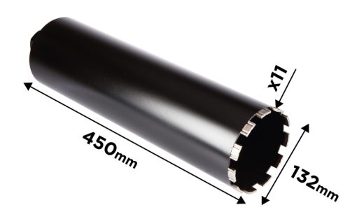 Gyémánt magfúró korona, 132x450mm, 11 szegmenses, 58G540 géphez