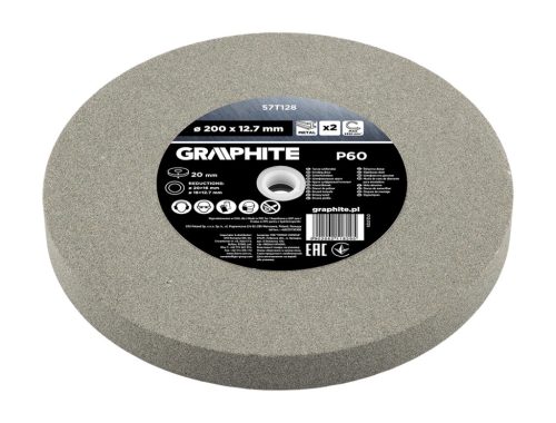 Köszörűkorong, 200x20/16/12.7x20mm, P60, 2db