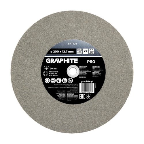 Köszörűkorong, 200x20/16/12.7x20mm, P60, 2db