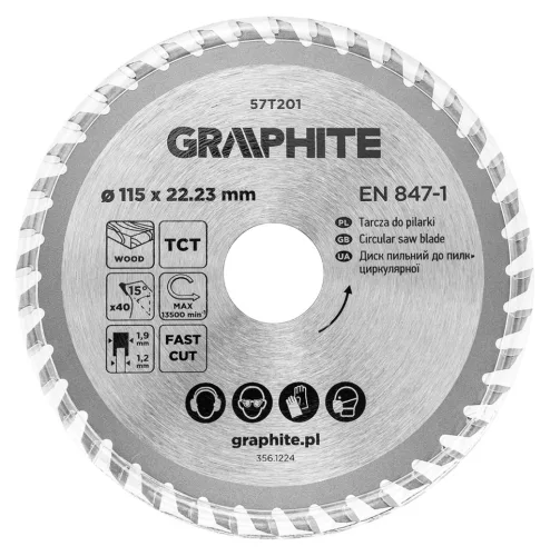 Körfűrészlap keményfém fogakkal, 115x22.2mm, 40fog