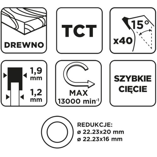 Körfűrészlap keményfém fogakkal, 125x22.2mm, 40fog
