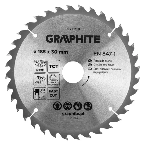 Körfűrészlap keményfém fogakkal, 185x30mm, 36fog