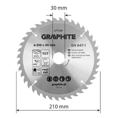 Körfűrészlap keményfém fogakkal, 210x30mm, 40fog