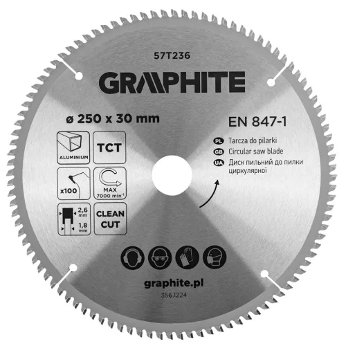 Körfűrészlap keményfém fogakkal, alumíniumhoz, 250x30mm, 100fog