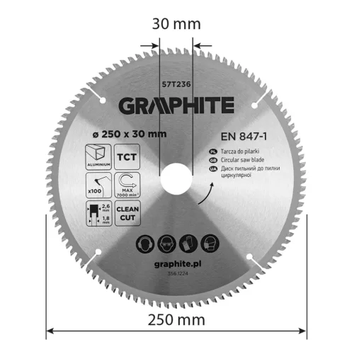 Körfűrészlap keményfém fogakkal, alumíniumhoz, 250x30mm, 100fog