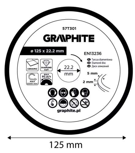 Gyémánt vágókorong 125x22.2mm, vizes
