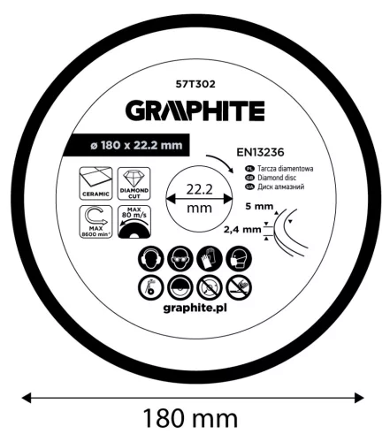 Gyémánt vágókorong 180x22.2mm, vizes