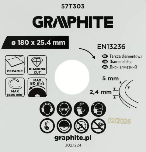 Gyémánt vágókorong 180x25,4mm, vizes