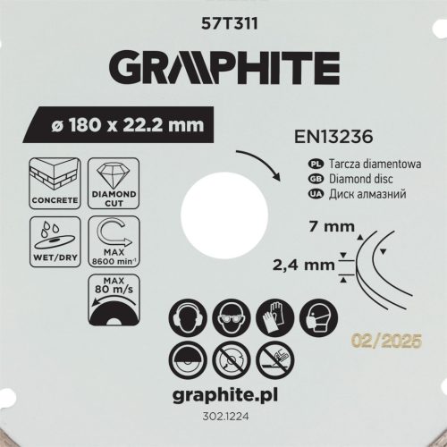 Gyémánt vágókorong 180x22.2mm, szegmenses, száraz és vizes