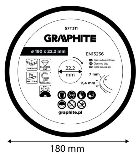 Gyémánt vágókorong 180x22.2mm, szegmenses, száraz és vizes