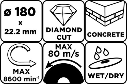 Gyémánt vágókorong 180x22.2mm, szegmenses, száraz és vizes