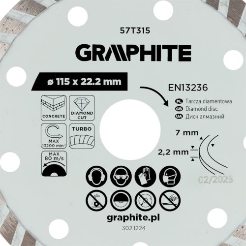 Gyémánt vágókorong 115x22.2mm, turbo, száraz