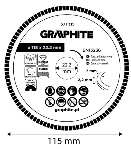 Gyémánt vágókorong 115x22.2mm, turbo, száraz