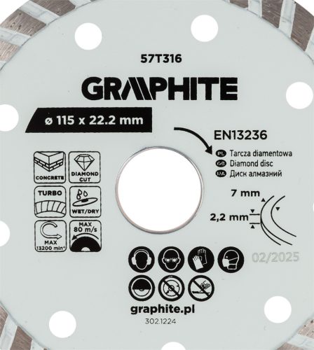 Gyémánt vágókorong 115x22.2mm, turbo, száraz és vizes