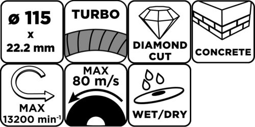 Gyémánt vágókorong 115x22.2mm, turbo, száraz és vizes