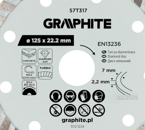 Gyémánt vágókorong 125x22.2mm, turbo, száraz