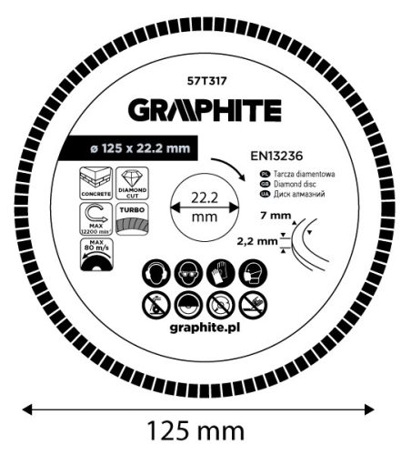 Gyémánt vágókorong 125x22.2mm, turbo, száraz